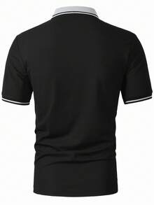 Manfinity CasualCool 男士短袖Polo衫，适合外出、聚会和办公穿着 - 黑色 - 查看 2