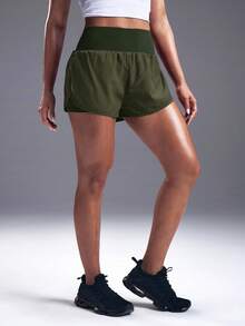 Powerista Solid Color Slant Pocket Summer Elastic Waist Sports Shorts - Green - View 5