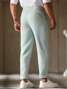 Manfinity Homme Men's Casual Everyday Commute Solid Color Pleated Slant Pocket Pants - Green - View 2