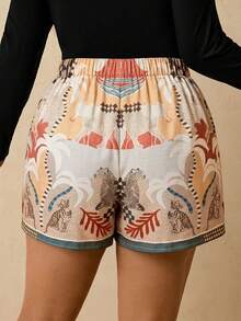 Travachic 大码波西米亚风休闲度假沙滩短裤，系带装饰，荷叶边下摆，女士款 - 彩色 - 查看 2