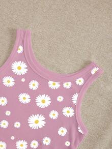 SHEIN Daisy Print Women's Slim-Fit Round Neck Tank Top - Multicolor - View 5