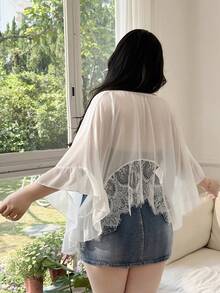 CovetEZ 大码夏季沙滩蕾丝宽松罩衫女款 - 米色 - 查看 2