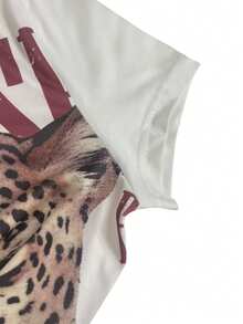 Glimmora Women's Leopard Print V-Neck Short Sleeve Casual Versatile T-Shirt - Multicolor - View 3