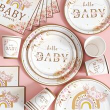 Juego desechable de platos, servilletas y vasos con diseño floral y arcoíris, sirve para 20 invitados. Este juego desechable (que incluye platos, servilletas y vasos) es perfecto para fiestas de cumpleaños, bodas y picnics familiares. - Ver 3