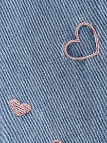 SHEIN Vintaside Kids 女嬰心形刺繡牛仔錐形長褲 秋季 - 藍色 - 查看 5