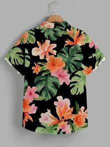 VIVINTIMO 男士热带植物印花短袖衬衫 - 黑色 - 查看 3