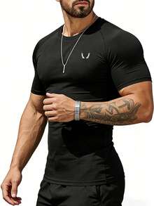 GymBeat 男士修身鹿纹短袖运动T恤 - 黑色 - 查看 4