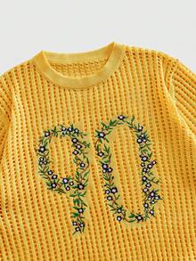ROMWE MEN Street Life Men's Embroidered Hollow-Out Knit Sweater - Yellow - View 3