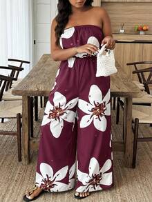 EMERY ROSE Plus Size Summer Casual Floral Print Bandeau Jumpsuit - Multicolor - View 4