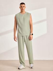 Driftmere 男士素色背心上衣和腰部抽繩長褲 - 淺灰色 - 查看 9