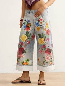 Bohemela Damjeans med låg midja och vida ben, vävda BOHO-jeans, sommar - Multifärgad - Visa 4