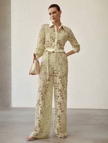 MOTF PREMIUM WOMEN'S HOLLOW-OUT LACE BLOUSE, FASHIONABLE AND YOUTHFUL HIGH-END FEEL - Khaki - View 5