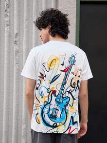 Open Phase Áo thun nam in hình đàn guitar thời trang, thoải mái, áo thun họa tiết mùa hè, phong cách retro Mỹ, unisex, dáng rộng thoải mái – Thích hợp cho mặc hàng ngày và trang phục đi nghỉ hè. - Nhiều màu - Xem 2