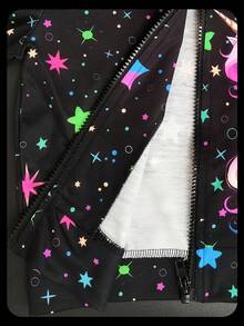 SHEIN 小女孩独角兽和星星夜光图案连帽长袖夹克，秋冬时尚休闲运动服独角兽夹克女童夹克 - 彩色 - 查看 7