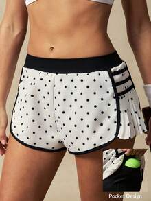 VARSITIE Women's Polka Dot Patchwork Casual Versatile Daily Wear & Sports Shorts - Black and White - View 3