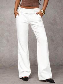 SHEIN BAE 97% Cotton Casual & Formal White Pants For Women - White - View 6