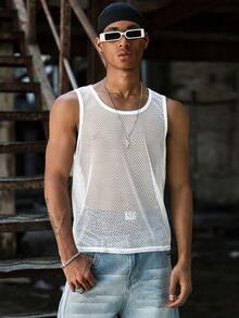 PAVTROS Men's Solid Color Oversized Perforated Jacquard Knit Vest, Suitable For Daily Wear, Outings, Leisure, Sports And Other Occasions In Spring And Summer - White - View 6