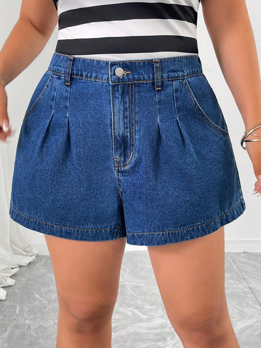 Elenzga Plus Size Women's Elegant & Comfortable Light Blue Non-Stretch Denim Shorts, Summer, Jorts, Jean Shorts, Plus Size Shorts - Light Wash - View 1