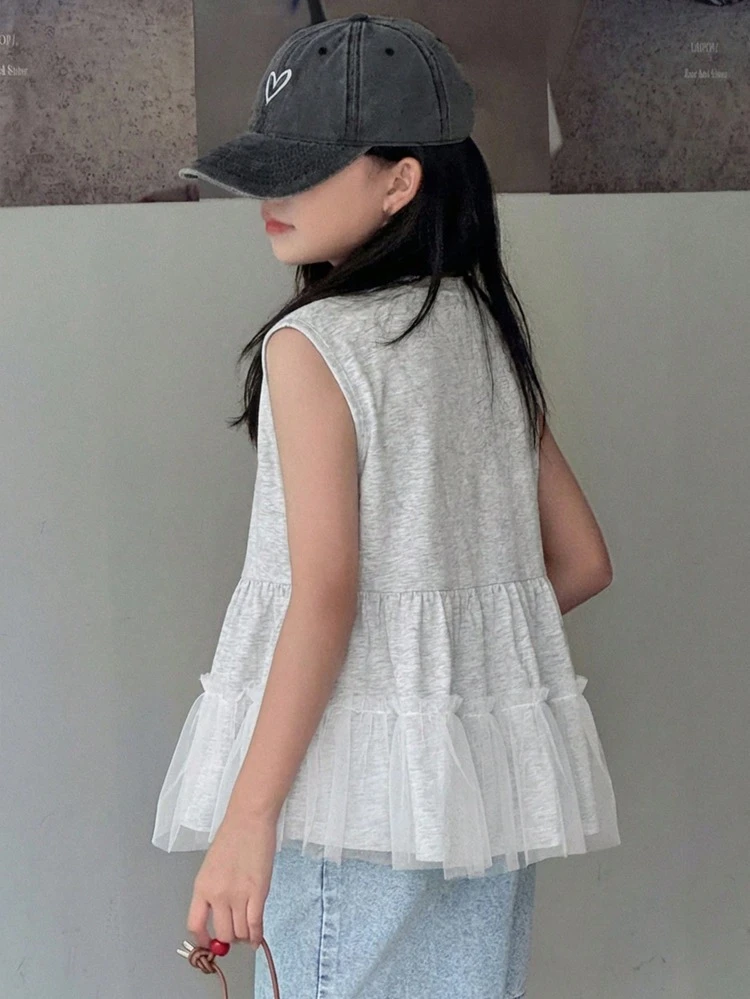 Tween Girls' Round Neck Letter & Number Print Ruched Casual Versatile Daily T-Shirt