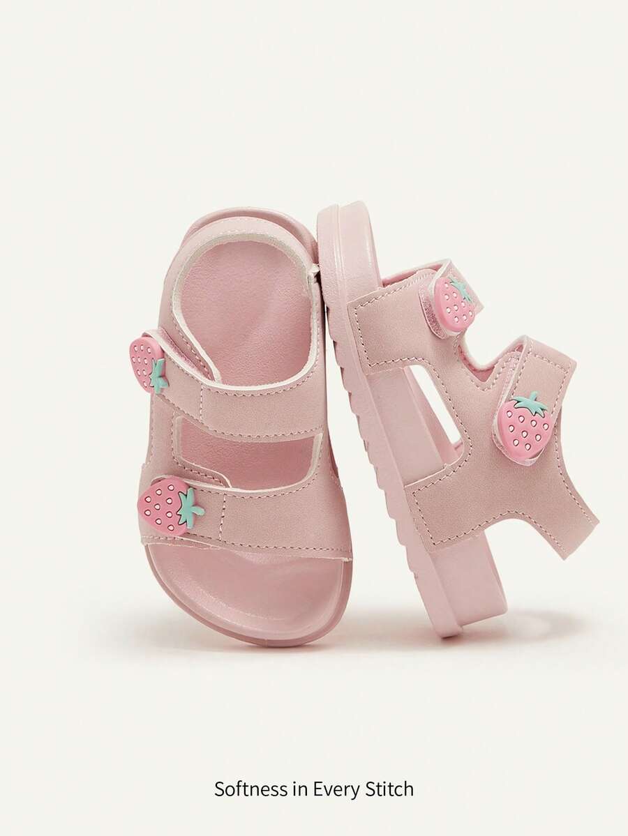 Cozy Pixies 1 Đôi dép xăng đan đế mềm nhẹ, đa năng, họa tiết dâu tây, thích hợp cho bé gái đi biển, du lịch nghỉ mát. - Hồng - Xem 1