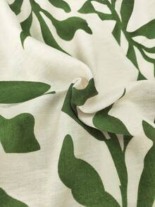 Louniche 女士休闲树叶印花蕾丝边饰纹理面料长裤，适合春夏季穿着 - 綠色 - 查看 3