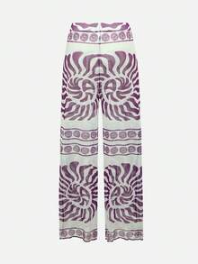 Swim Oasis 女士复古螺旋纹理连体泳衣搭配阔腿裤，优雅度假装 - 彩色 - 查看 10