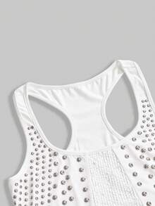 ROMWE Grunge Punk Áo camisole cỡ lớn phong cách Y2K cổ điển, chất liệu vải đính đinh tán và sequin, chất liệu vải tổng hợp. - trắng - Xem 3