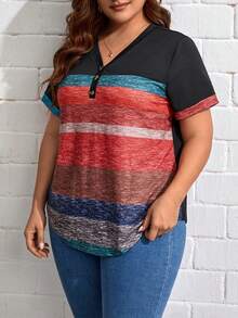 SHEIN LUNE Camiseta de color combinado bajo curvo - Multicolor - Ver 3