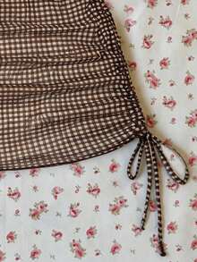 Elavelle Áo khoác ngoài bikini nữ in họa tiết ngẫu nhiên, có dây rút và xếp ly, thích hợp cho mùa xuân/hè. - Nhiều màu - Xem 5