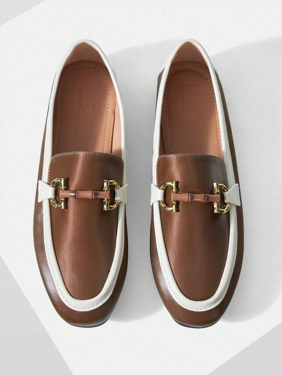 MOTF PREMIUM WOMEN'S COMFORTABLE CASUAL SQUARE TOE FLATS, FOR NEW YEAR HOLIDAY, SPRING SHOES SPRING BREAK EASTER FOR CHRISTMAS SPRING SHOES - brown and white - View 1