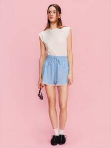 lacRébo Pastal High Waisted Loose Fit Shorts For Women,Summer Casual Girlisim Beach Golf Parisian Style French Resort Skirt Style Shorts With Lace - Baby Blue - View 6