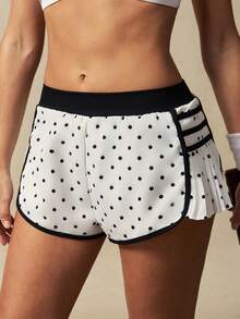 VARSITIE Women's Polka Dot Patchwork Casual Versatile Daily Wear & Sports Shorts - Black and White - View 13