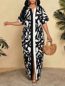 SHEIN Lady Women's Fashion Printed Dress - Black and White - View 7