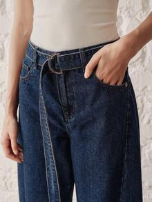 Anewsta Essential Navy Blue Wide Leg Jeans Everyday Summer Casual - Blue - View 5