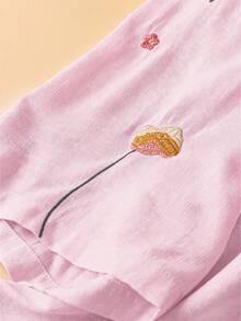 SHEIN LUNE Áo kiểu dáng bohemian thêu hoa, thanh lịch, cỡ lớn. - Hồng - Xem 4