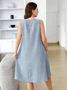 Easowa Curve Đầm kẻ sọc không tay dáng rộng mùa hè cỡ lớn - Nhiều màu - Xem 2