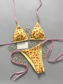 Swim Mod Women's Summer Vacation Beach Striped Halter Tie Bikini Set - Multicolor - View 5