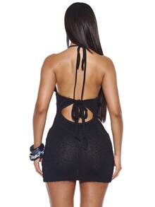 MUSERA Halterneck Trim Cut Out Bodycon Mini Dress Sexy Summer Spring Rave Festival Holiday Vacation Party Going Out Tripp - Black - View 2