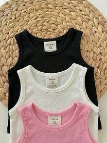 6pcs/Set Baby Girl Casual Knit Solid Color Camisole & Elastic Waist Skinny Shorts Set - Multicolor - View 5