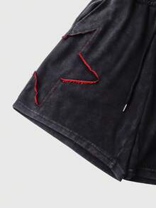 ROMWE MEN Street Life Men's Summer Casual Drawstring Waist Shorts - Black - View 4
