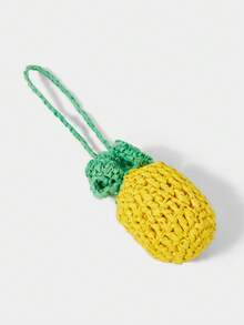 SHECARRY 1 Piece Fashionable Summer Seaside Vacation Straw Hand Crochet Pineapple Styling Bag Pendant, Suitable For Straw Bags, Vacation, Summer, Beach, Seaside - Yellow - View 3