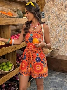 EMERY ROSE Women's Short Printed Jumpsuit For Vacation, Spring/Summer Golf Pastal Sexy - Multicolor - View 6