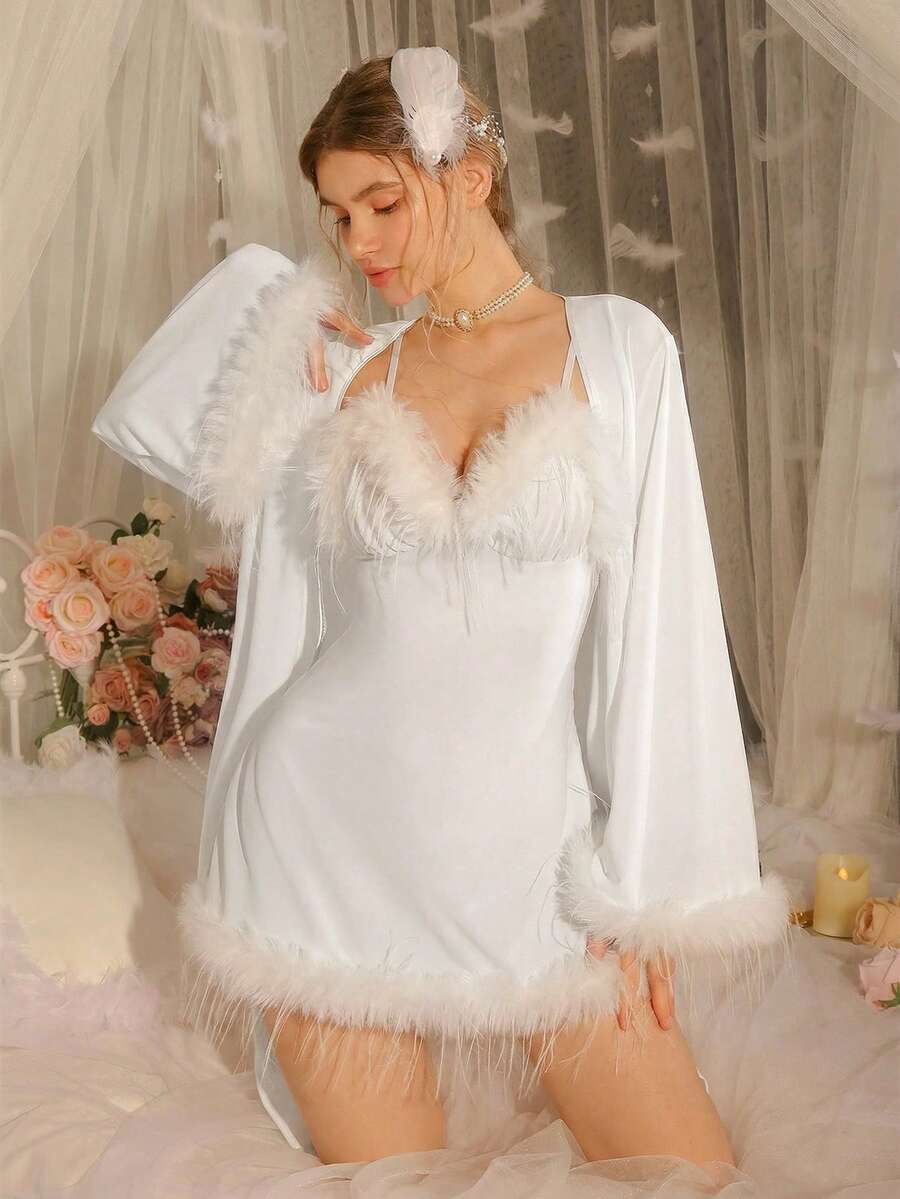 性感网纱女士睡衣套装 - 白色 - 查看 1