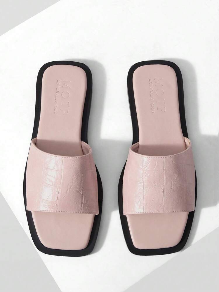 WOMEN SHOES SUMMER EXPLOSION RETRO FASHION LIGHT PINK PU LEATHER STONE PATTERN SEXY SQUARE TOE OPEN TOE FLAT BOTTOM SLIPPERS SIMPLE ATMOSPHERE VERSATILE CASUAL COMFORTABLE LIGHTWEIGHT HIGH SENSE BEACH SANDALS SPRING SHOES