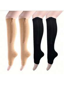 Sports Outdoor Women's Toeless Compression Socks - 20-30mmHg Knee High Support Stockings, Side Zip Knee High Socks, Open Toe Design For Comfort And Breathability - Multicolor - View 2