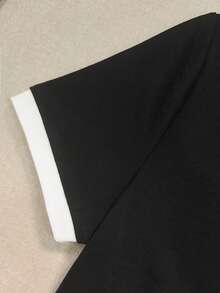 Resyla Summer New Contrast Color Short Sleeve Half-Zip Casual 2 Pieces Set Beach Club Black And White - Black - View 5