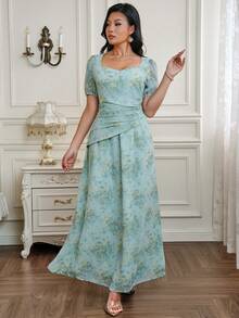 Modelyn Women's Elegant Sexy Pastal Floral Print Maxi Dress, Summer Casual Party Golf Holiday Outfits, Evening Wear Special Occasion Reception Gown - Multicolor - View 4