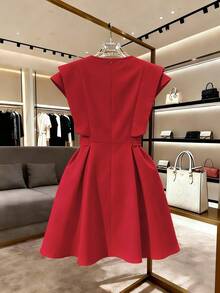 Vestido Corto Elegante y Romántico  para Vacaciones y Trabajo Diario para Mujer - Rojo - Ver 2