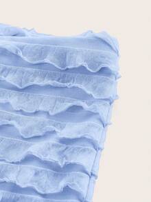 SHEIN Essnce 女士休闲时尚低腰修身弹力迷你短裤 女士平角短裤 荷叶边短裤 百搭短裤 可爱蝴蝶结女士褶皱超短迷你短裤 - 藍色 - 查看 4