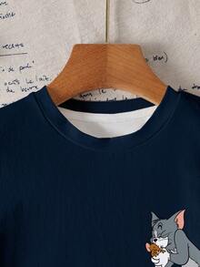 TOM & JERRY X SHEIN Cartoon-Muster Rundhals Kurzarm Casual T-Shirt für Kleine Jungen - Weiss - Übersicht 4